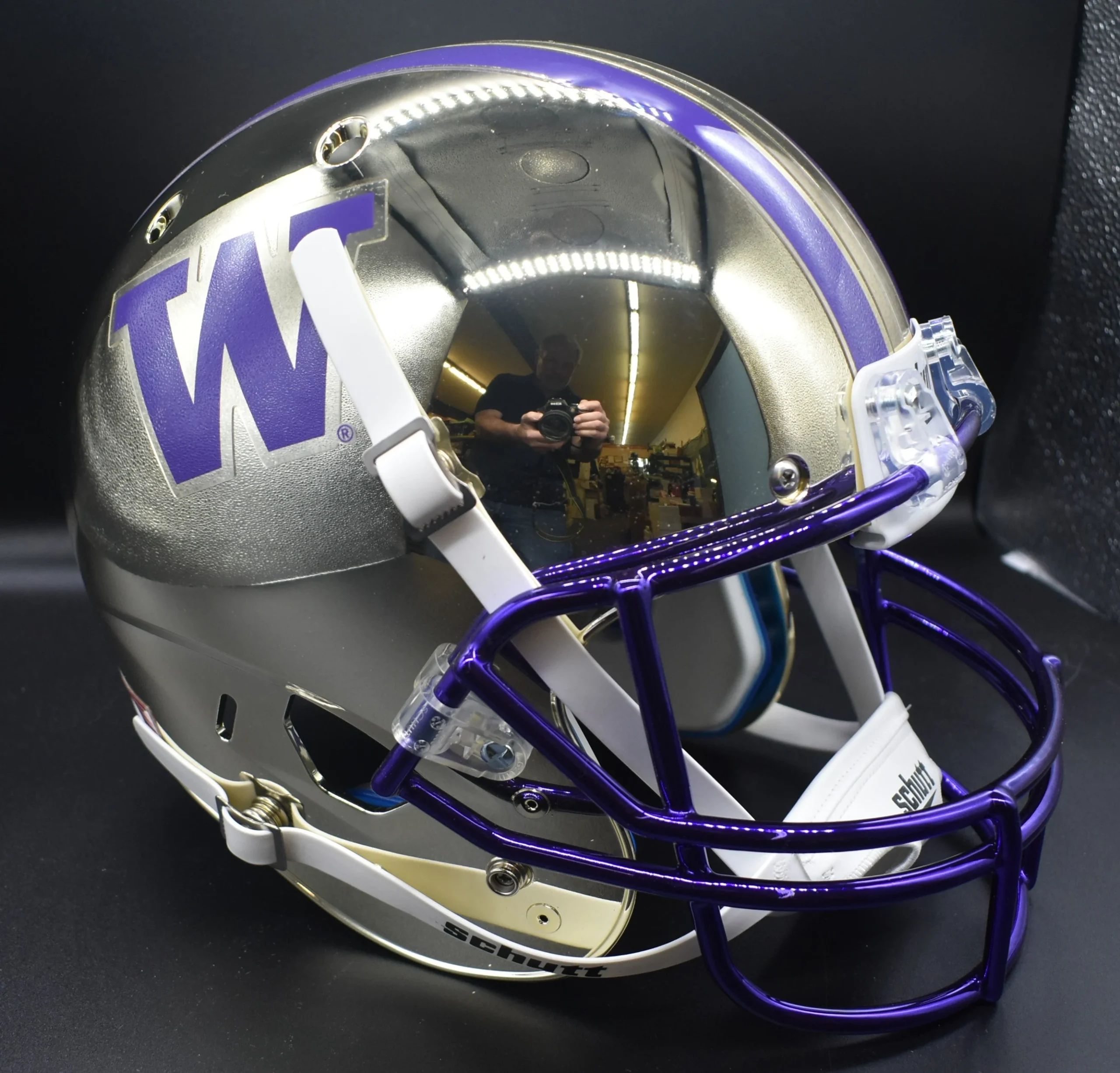 UW Washington Huskies Gold Mirror Chrome Full Size Replica Football Helmet Schutt Unsigned - Northwest Sportscards